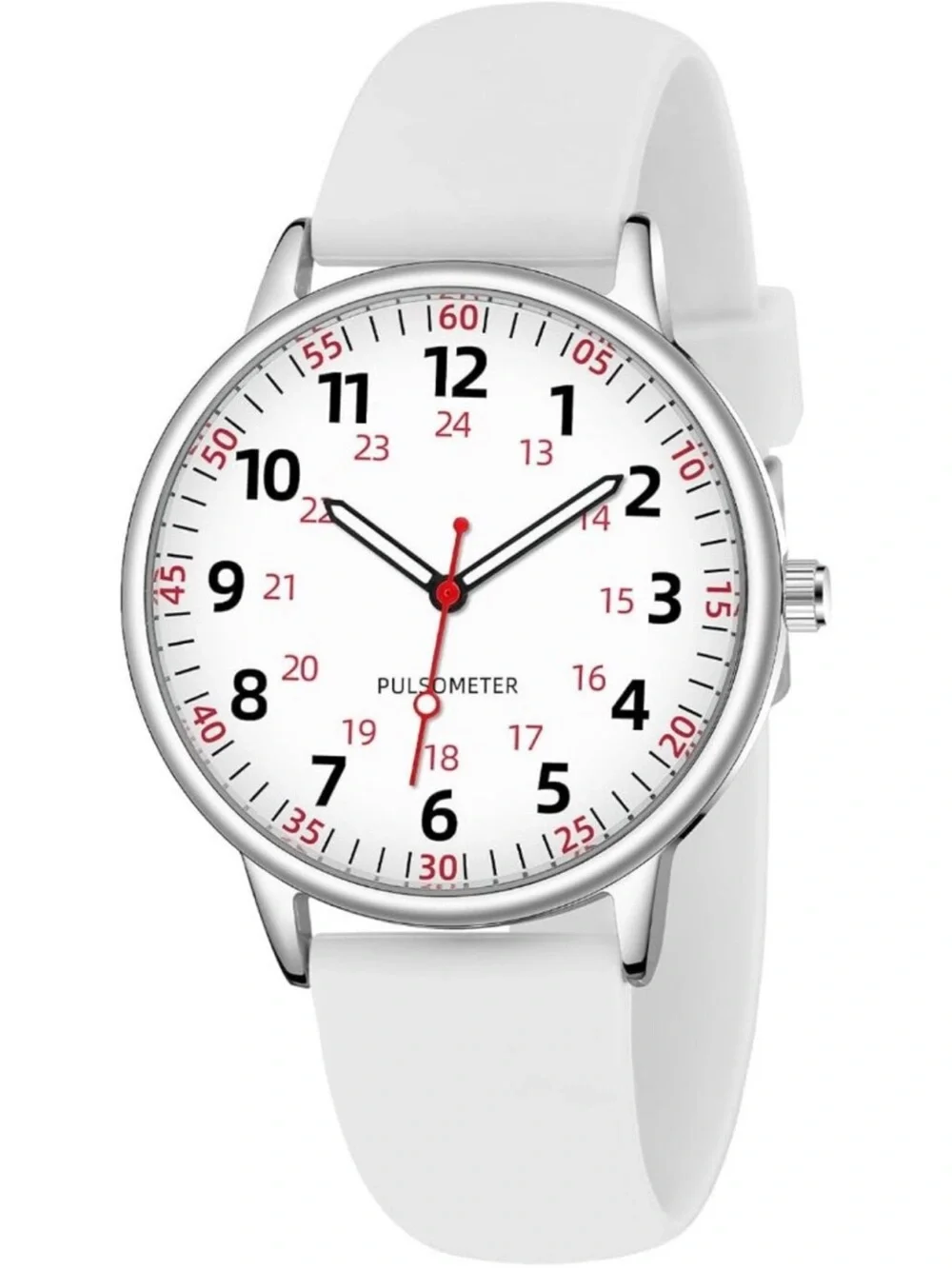 Women's White Analog Silicone Rubber Band Second Hand Nursing Waterproof Watch